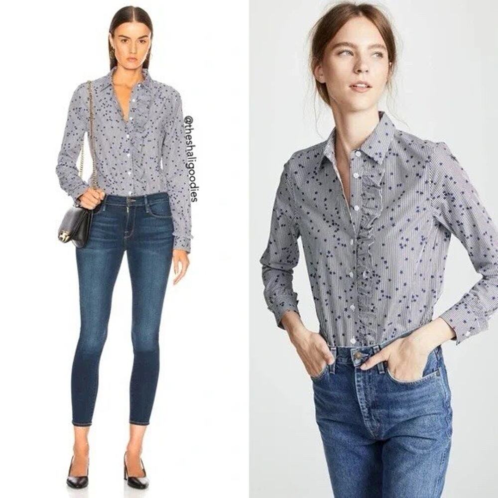 equipment jesper star ruffle shirt Striped Long Sleeve Button Down Cotton Small
